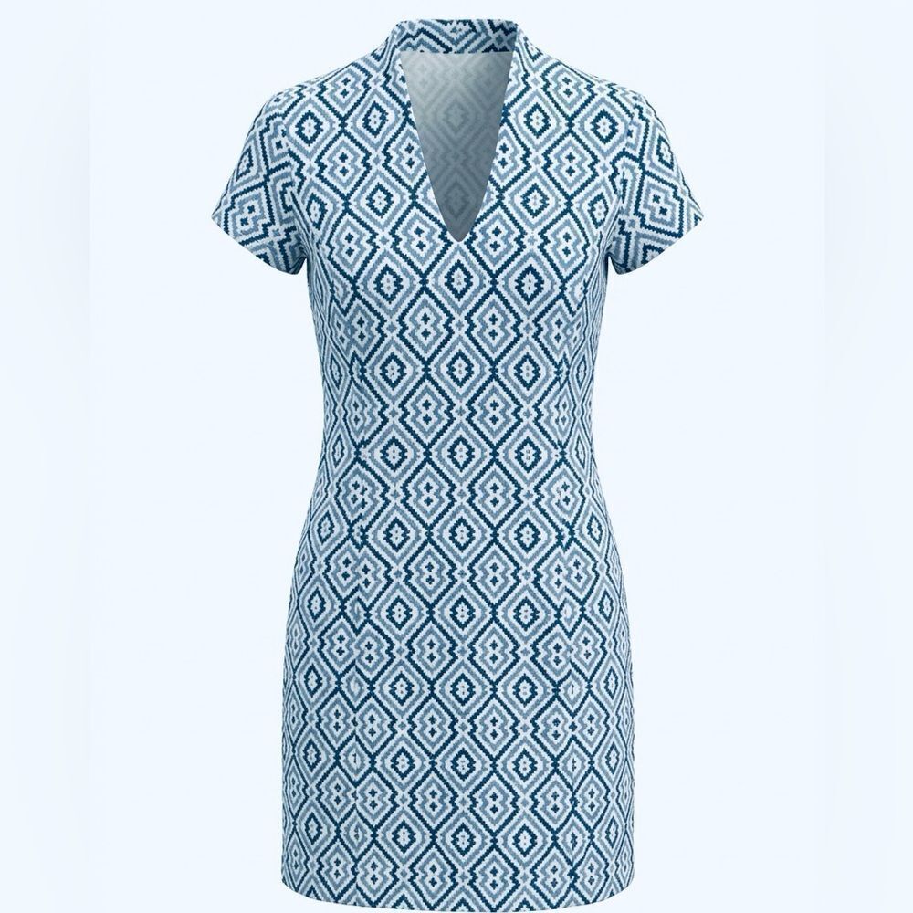 J MCLAUGHLIN WOMENS DRESS SIZE XS BLUE AND WHITE DESIGN